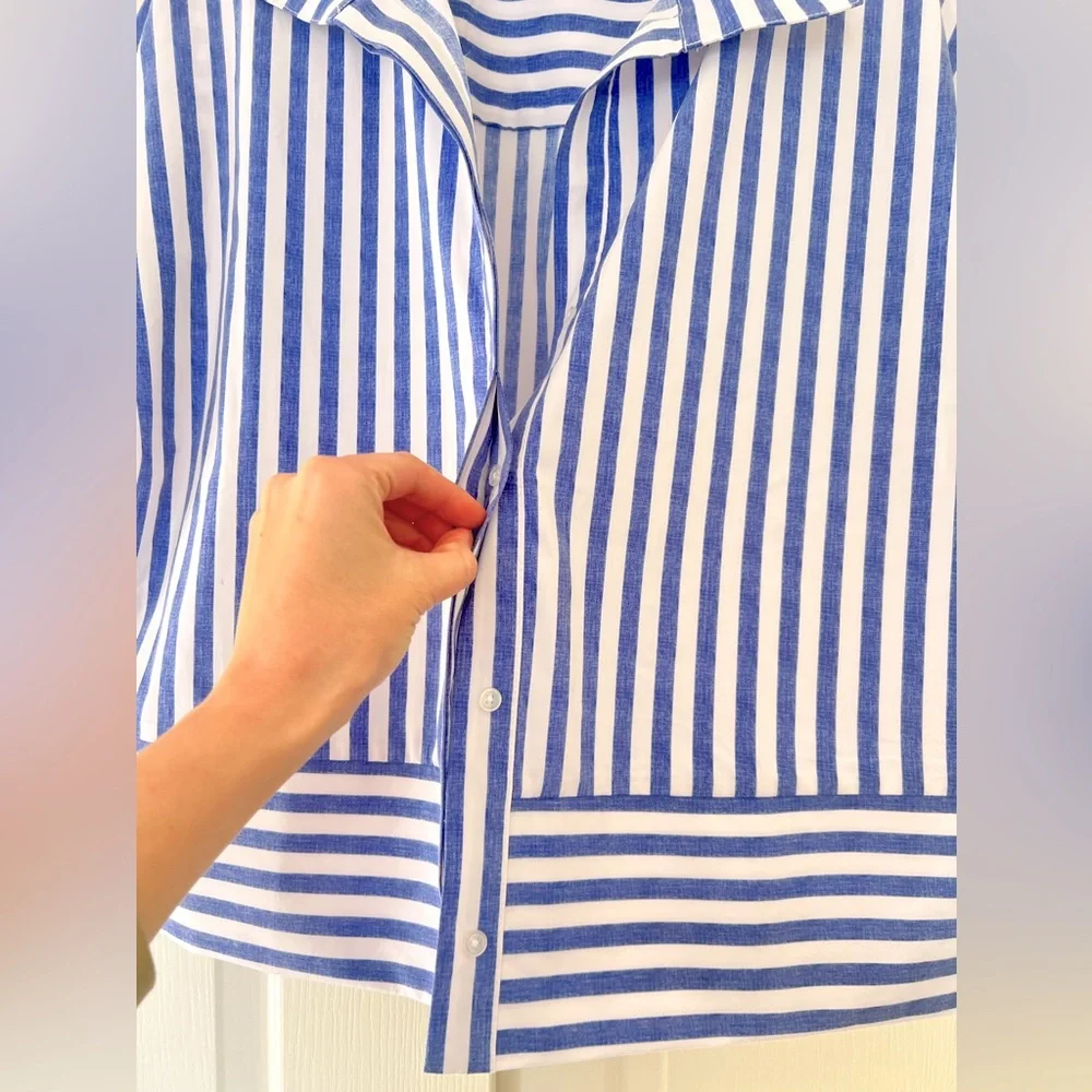 Hopes & Harlow White/Blue Stripe French-Cuff Button Down - Picture 6 of 8